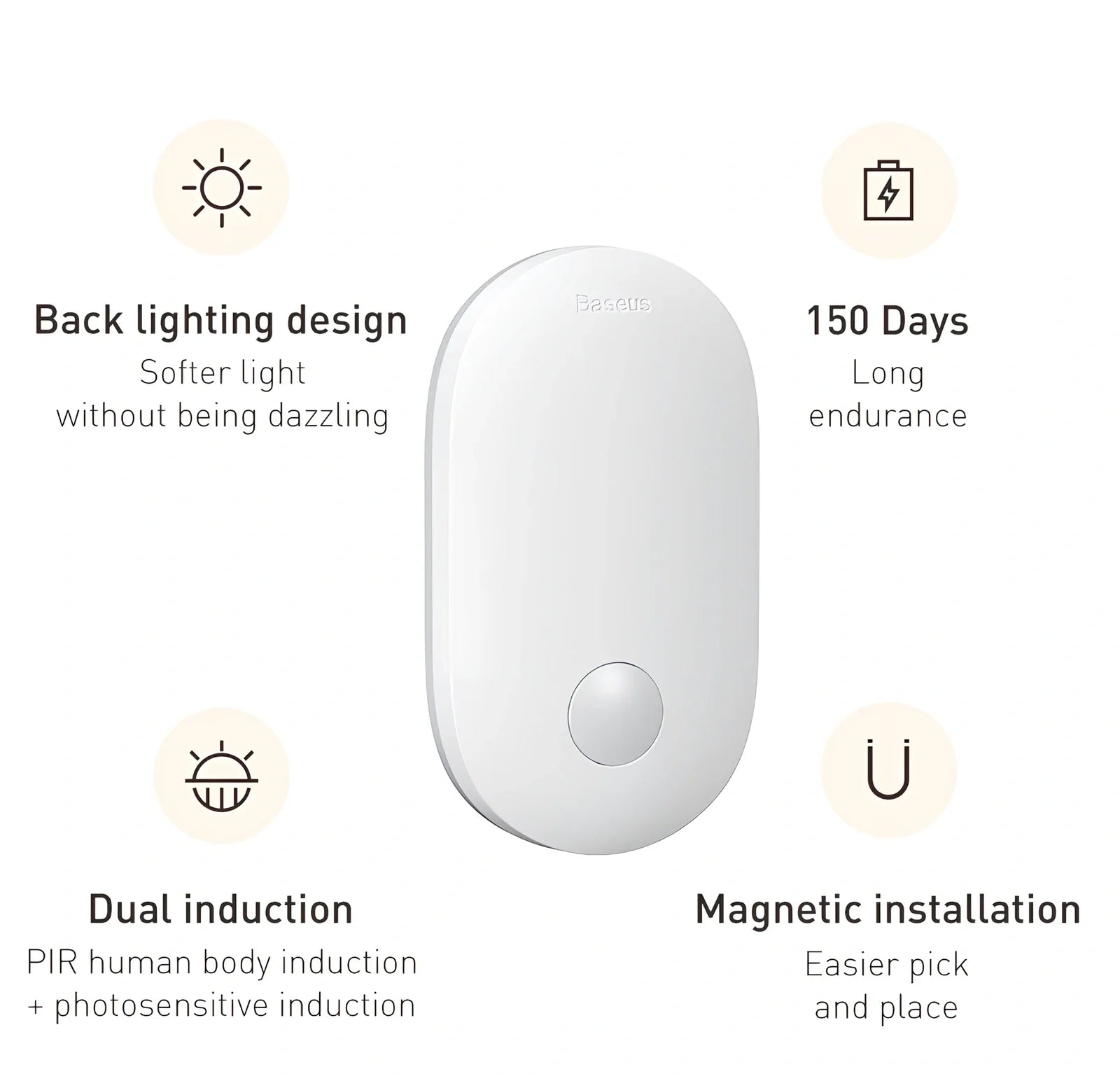 Human induction home light with magnetic base showing back lighting ring design and compact 108mm size