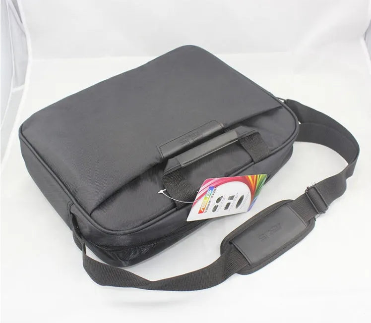 Black 15.6 inch nylon laptop shoulder bag with zipper and computer pocket