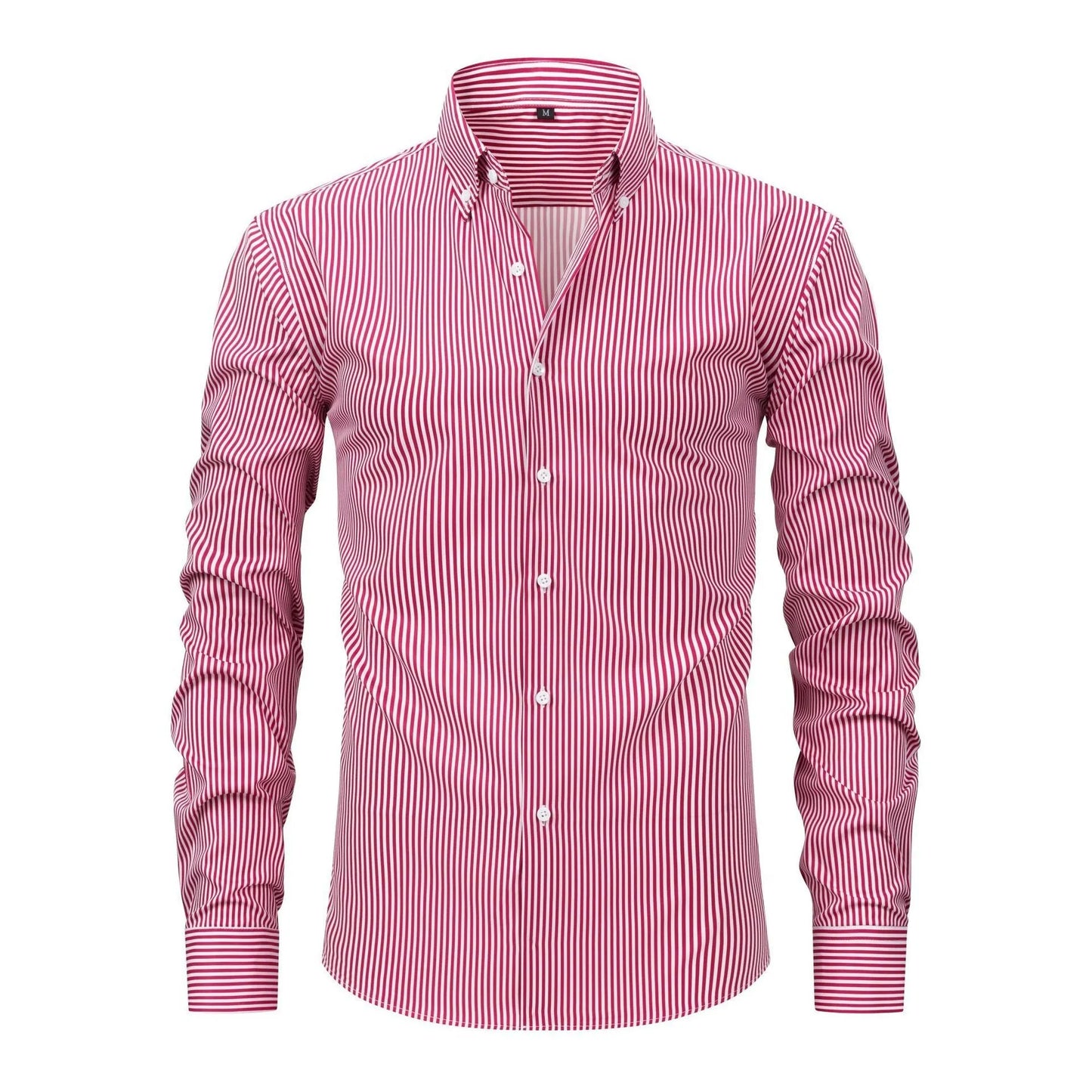 Men's striped long-sleeved shirt with lapel collar in anti-wrinkle fabric, sizes S to XXXL