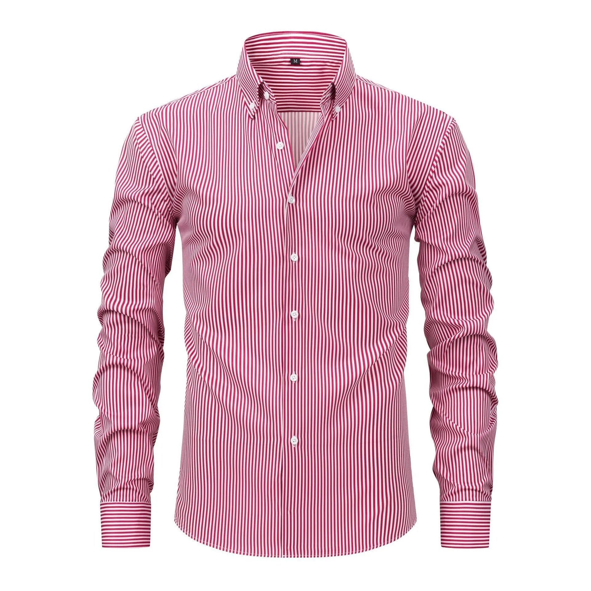 Men's striped long-sleeved shirt with lapel collar in anti-wrinkle fabric, sizes S to XXXL