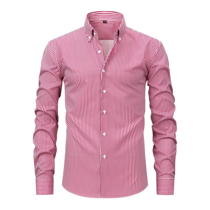Men's striped long-sleeved shirt with lapel collar in anti-wrinkle fabric, sizes S to XXXL