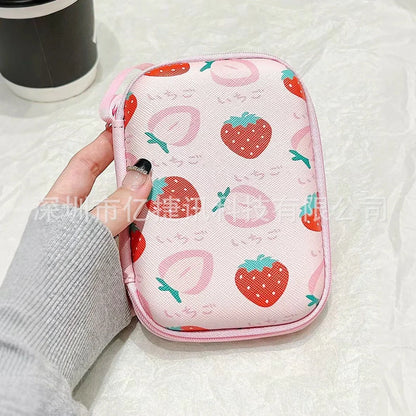 Square hard shell EVA cable storage bag with zipper, 11x8x4cm dimensions, showing Bunny Plaid design variant