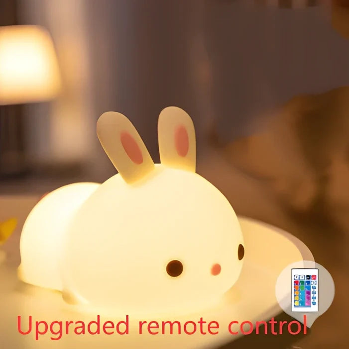 White rabbit silicone night light with touch control measuring 94x144x104mm