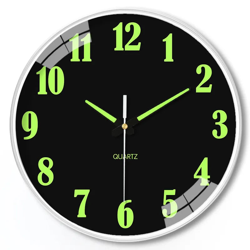 8-inch luminous wall clock with 20cm diameter and modern plastic design on a wall