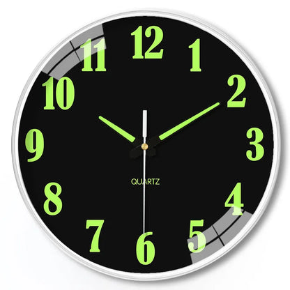 8-inch luminous wall clock with 20cm diameter and modern plastic design on a wall