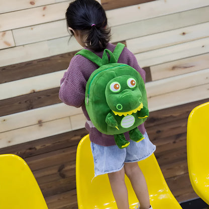 Soft blue dinosaur plush backpack with embroidery detail and a soft handle.