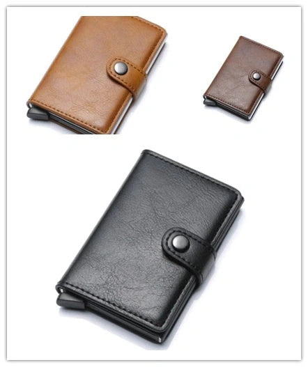 Men's RFID-blocking vintage wallet with aluminum purse and leather cover