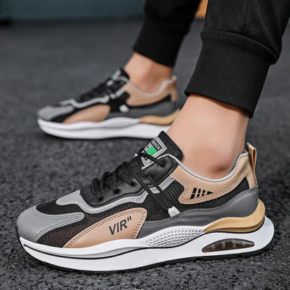 Men's gray mesh casual shoes with round toe and lightweight EVA sole