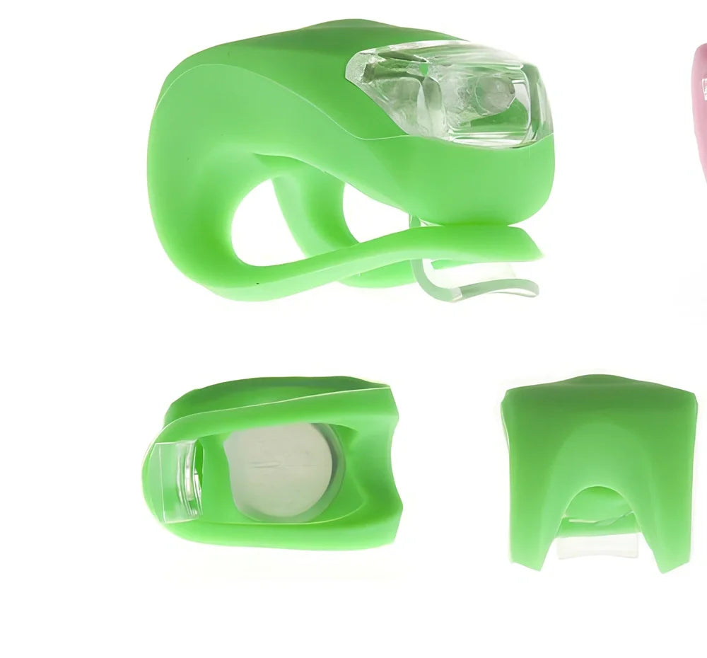 LED bike safety light with clip-on design and silicone body in multiple colours