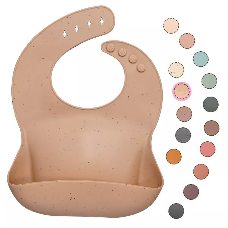 Soft waterproof silicone baby bib with food catcher in various colors