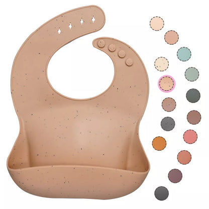 Soft waterproof silicone baby bib with food catcher in various colors
