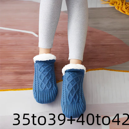 Winter woolen socks with V-opening design and anti-slip dots on soles in navy blue colour