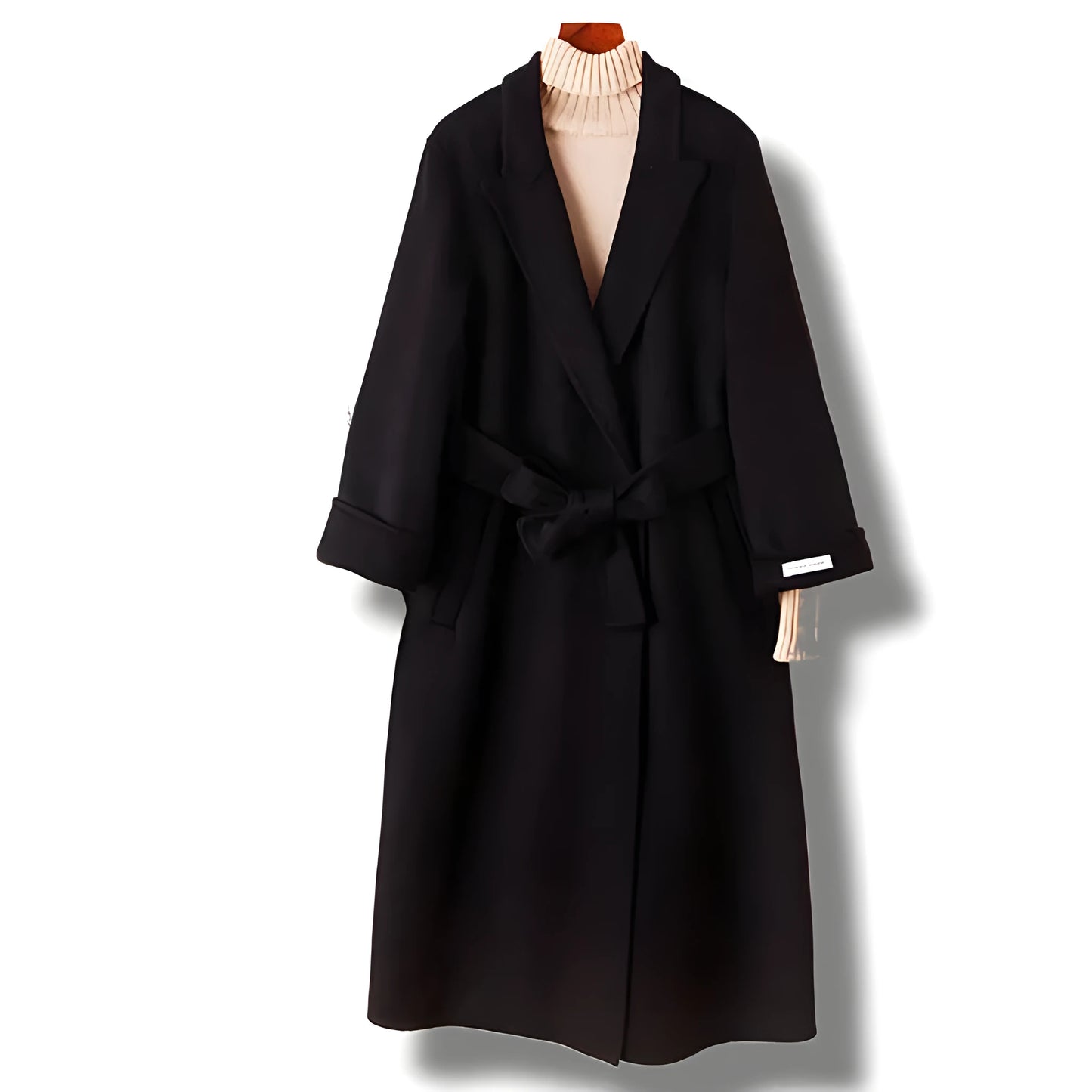 Long wool coat with suit collar in black and caramel colour options