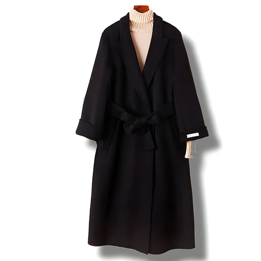 Long wool coat with suit collar in black and caramel colour options