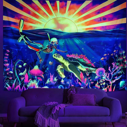 Brushed polyester wall tapestry showing texture detail and rectangular shape with size options from 95cm to 230cm