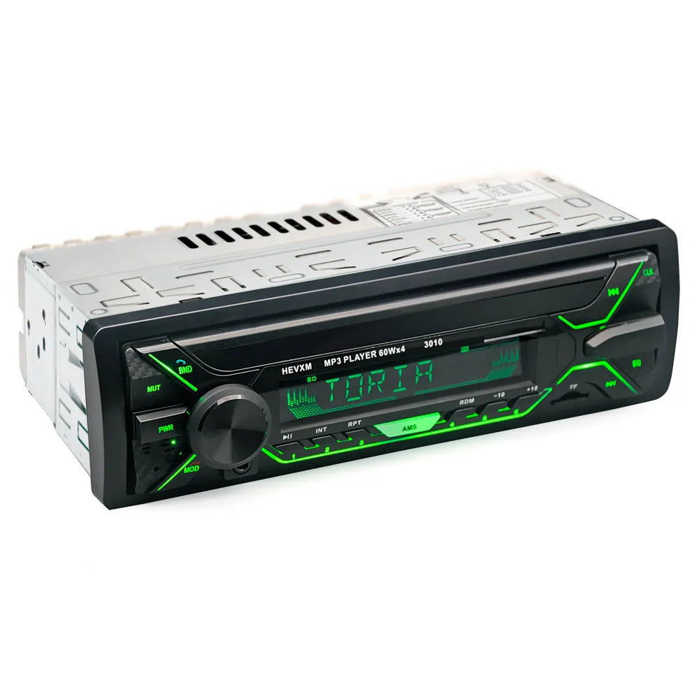 Car stereo MP3 player with Bluetooth, USB port, TF card slot, and digital display
