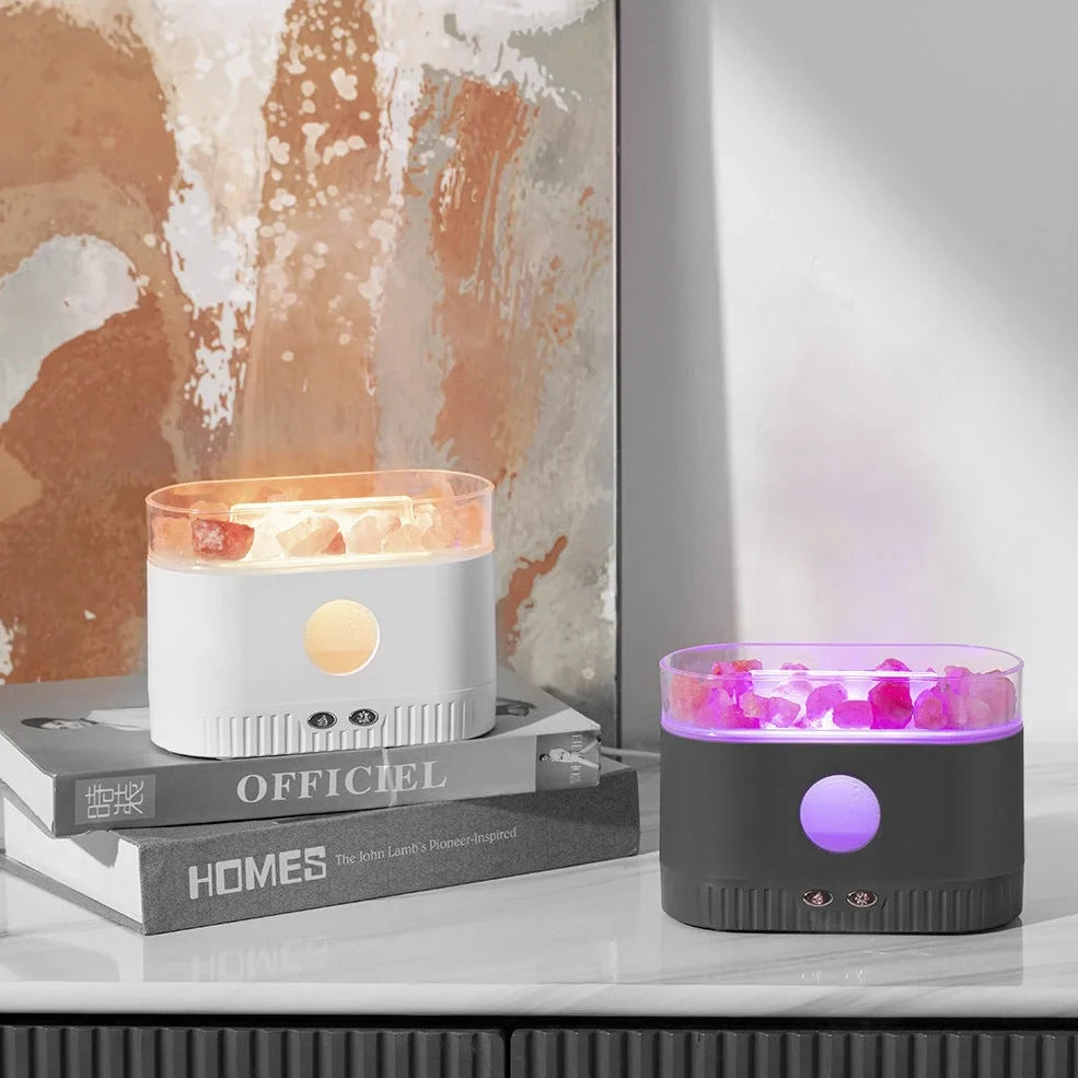Crystal rock aromatherapy machine with flame effect and RGB lighting, 168mm height