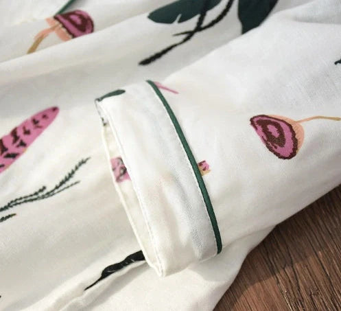 Traditional maternity pajama set with 100% cotton batik fabric, ankle-length trousers, and full-length bell sleeves