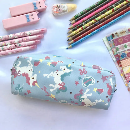 Printed cylindrical PVC pencil case, 19x6.3x7cm, Japanese cute cartoon stationery box for school students