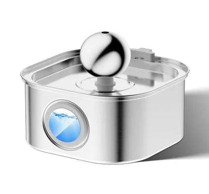 Stainless steel round pet water dispenser with 4L capacity and multiple outlet options