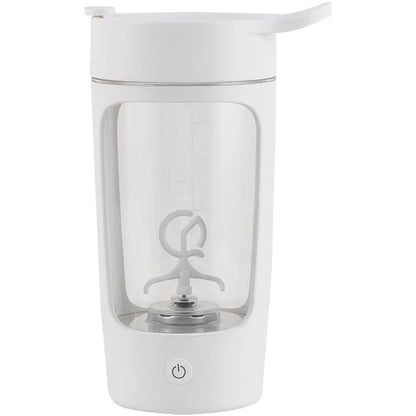 Portable automatic juice blender cup in black, blue, pink, or white, showing 650ml capacity and compact size.