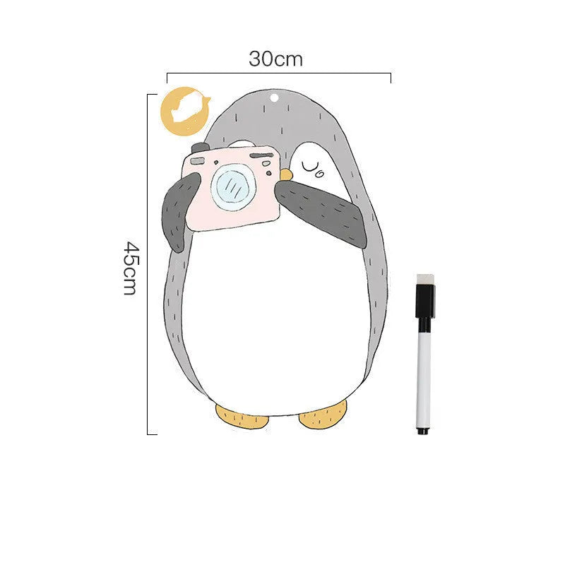 Penguin design Nordic style magnetic refrigerator message board measuring 45cm wide by 30cm tall