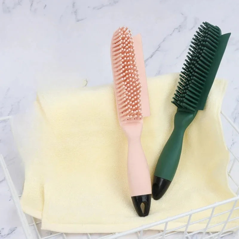 Green silicone pet grooming brush with flexible bristles for removing hair from cats, dogs and furniture