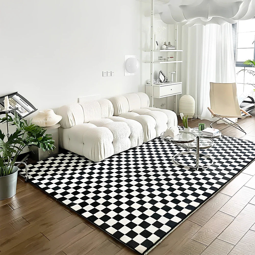Geometric pattern rectangular floor mat with 1.3cm thickness in European American style for living room use