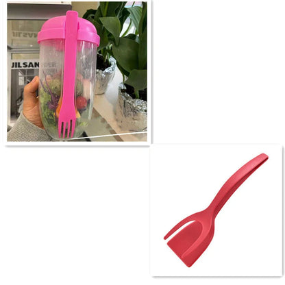 1000ml BPA-Free Salad Cup Set with Fork and Dressing Holder in four colors