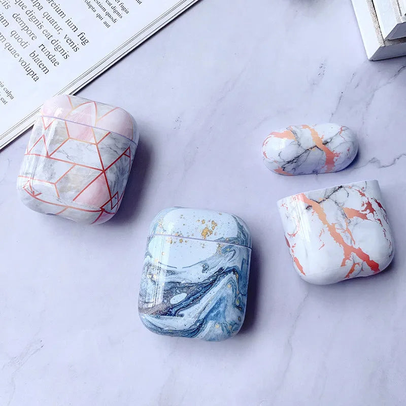 White marble hard PC protective case for AirPods charging box showing scratch protection