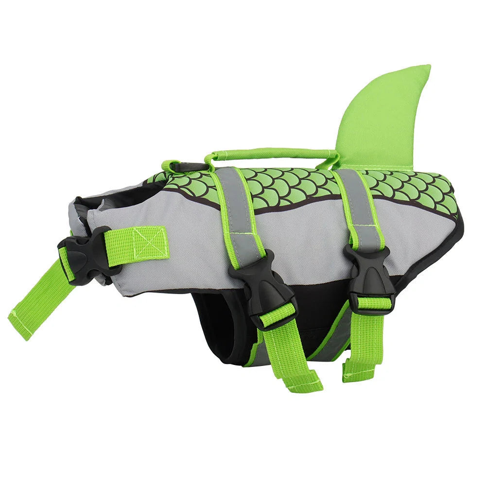 High buoyancy dog swim vest with emergency handle and leash attachment in multiple colors