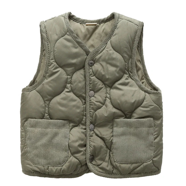 Children's cotton vest in army green with single-breasted closure and thickened acetate fibre construction