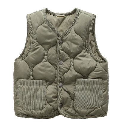 Children's cotton vest in army green with single-breasted closure and thickened acetate fibre construction