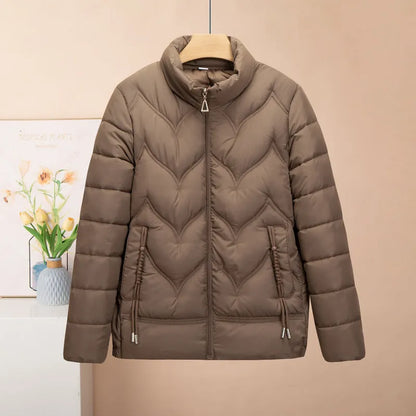 Women's long sleeve cotton coat with stand collar in solid colour, loose fit, sizes XXL to 6XL