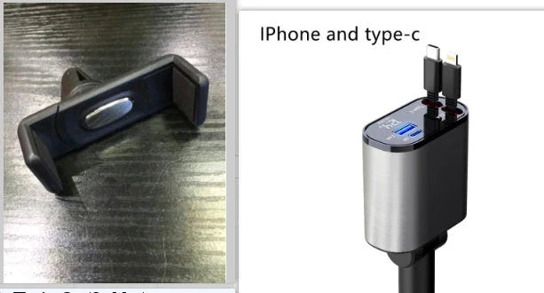 A sleek, metal 100W car charger with USB and Type-C ports for fast charging on the go