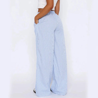 Women's wide leg striped trousers with pockets in multiple colors