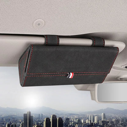 Car glasses storage box in suede material with quick buckle secure