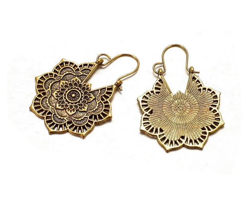 Vintage floral openwork metal earrings showcasing ethnic style and elegance