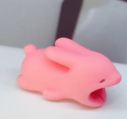 Silicone animal-shaped cable protector for Apple iPhone lightning charging cable.
