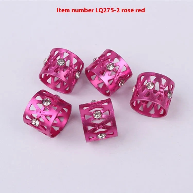 Aluminium wig decoration hair ring with hollow jeweled design in multiple colour options