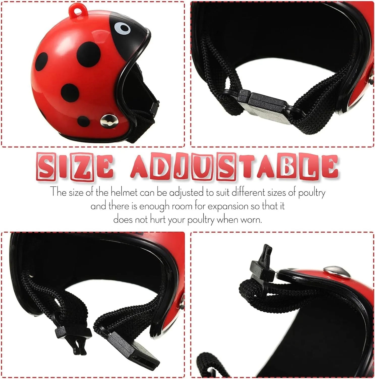 Small adjustable pet helmet for chickens and birds with sponge lining in various costume designs