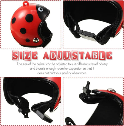 Small adjustable pet helmet for chickens and birds with sponge lining in various costume designs