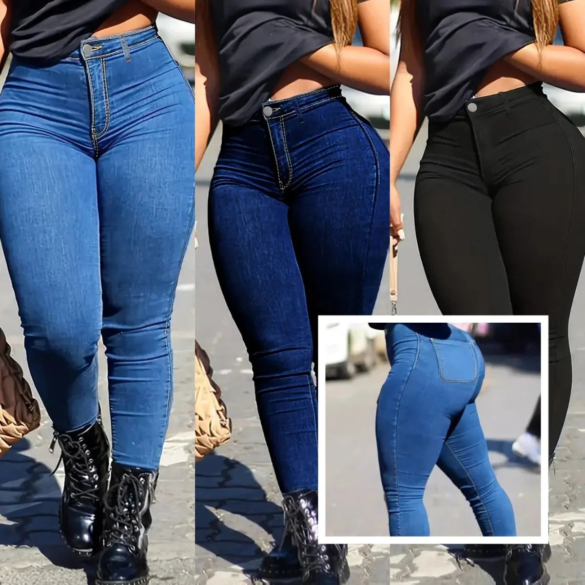 Women's High Waist Skinny Denim Jeans in various colors, perfect for any outfit