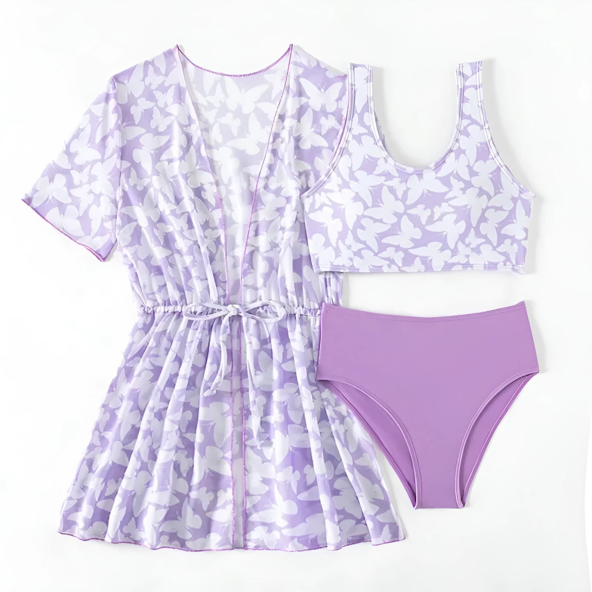 Girls' three-piece split cover print swimsuit set in colour 3218, sizes 8Y to 12Y.
