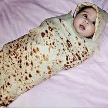 Round burrito tortilla wrap blanket with printed design in soft flannel microfiber material