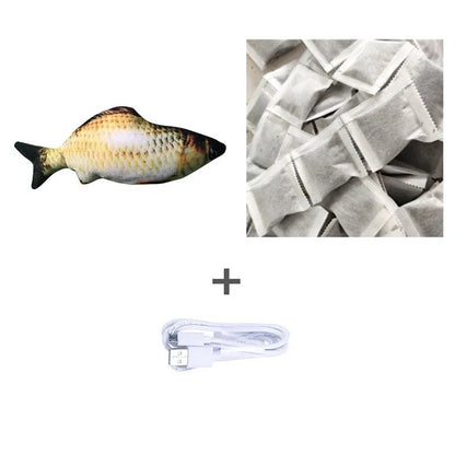 Electronic jumping fish cat toy 30cm length USB rechargeable multicolour PP material