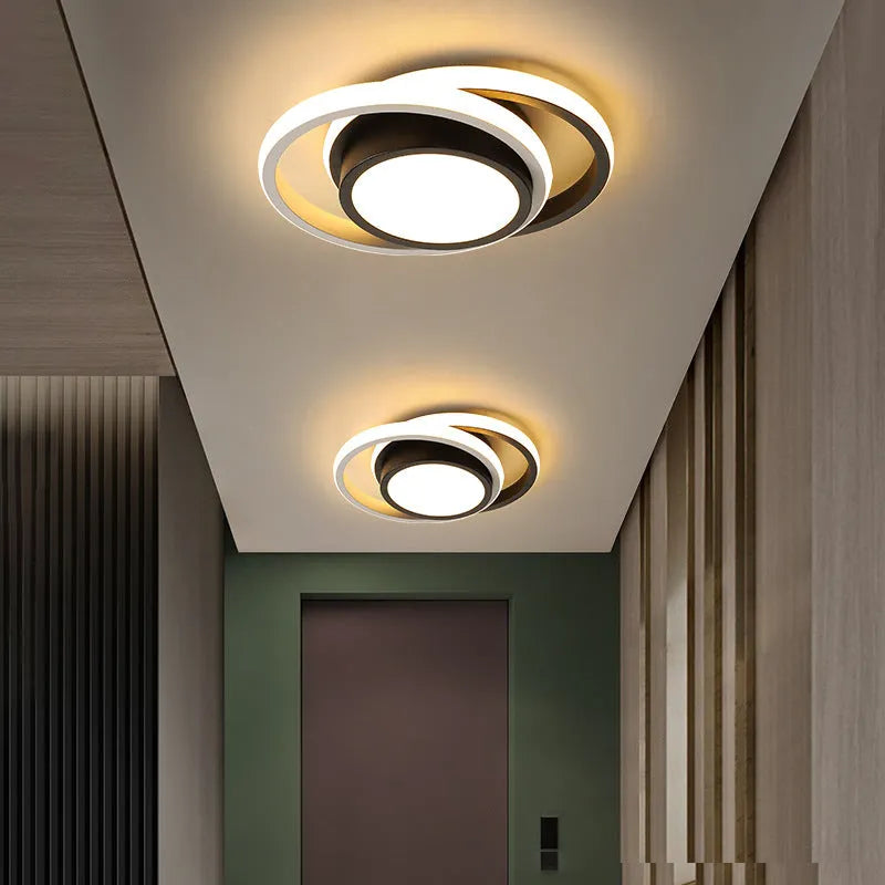 Modern Nordic-style aluminium ceiling light shown in round and square shade options.