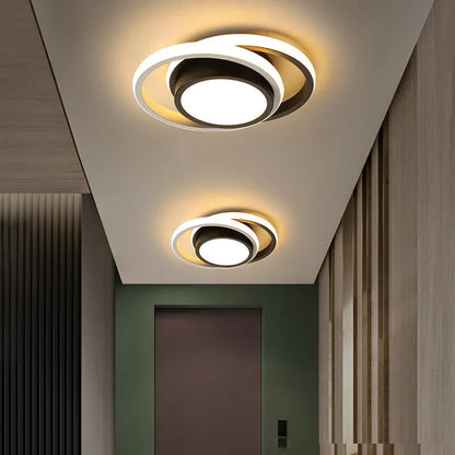 Modern Nordic-style aluminium ceiling light shown in round and square shade options.
