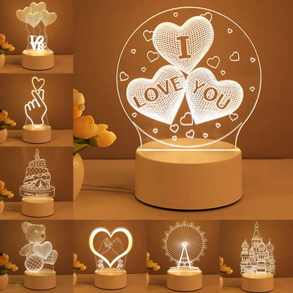 3D Acrylic USB LED Night Light with customizable neon designs for home decor