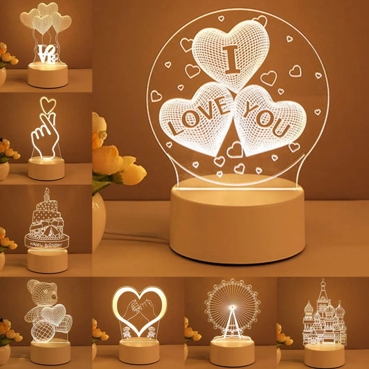 3D Acrylic USB LED Night Light with customizable neon designs for home decor